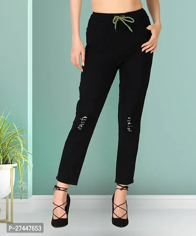 Stylish Black Denim Solid Jeans For Women-thumb0