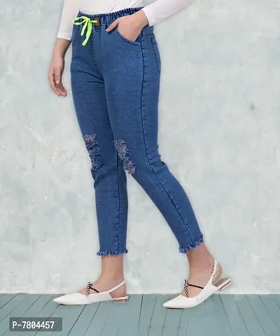Premium Quality for Women  Girls |  Knee Slit Washed Blue Jogger Jeans