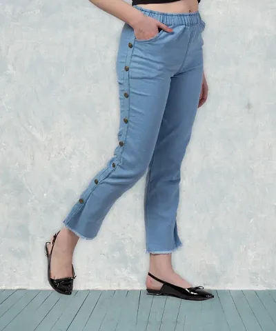 Women Lycra Side Buttoned Light Jogger Jeans