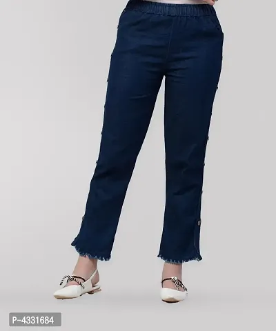 Women's Stylish Blue Solid Denim Mid-Rise Jeans-thumb2