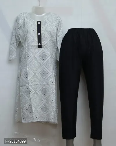 Elegant White Cotton Printed Kurta with Pant Set For Women