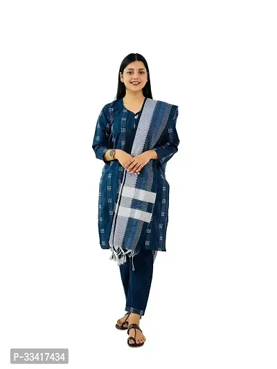 Stylish Blue Cotton Kurta With Bottom Wear And Dupatta Set For Women-thumb0