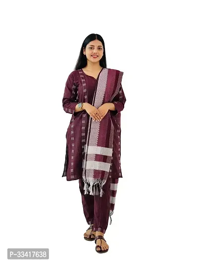 Stylish Maroon Cotton Kurta With Bottom Wear And Dupatta Set For Women-thumb0