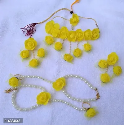 Yellow haldi Flower  Fabric, Plastic, Paper Jewel Set