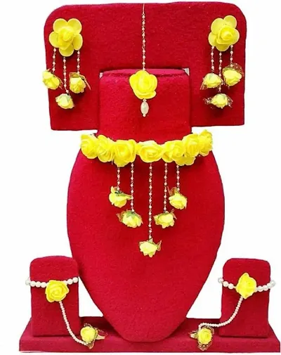 haldi Flower Fabric, Plastic, Paper Jewel Set