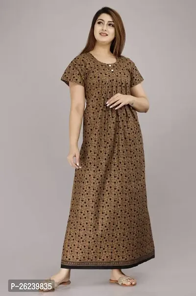 Elegant Brown Cotton Printed Nighty For Women-thumb0