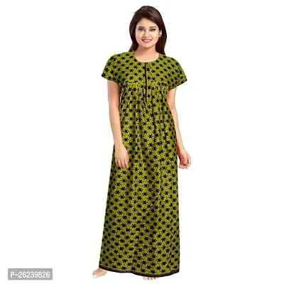 Elegant Green Cotton Printed Nighty For Women-thumb0