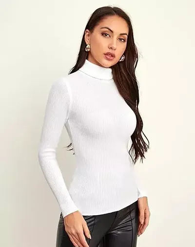 Stylish Lycra Solid High Neck Top For Women