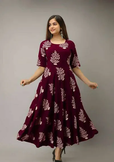 Trendy Beautiful Rayon Printed Stitched Ethnic Gown