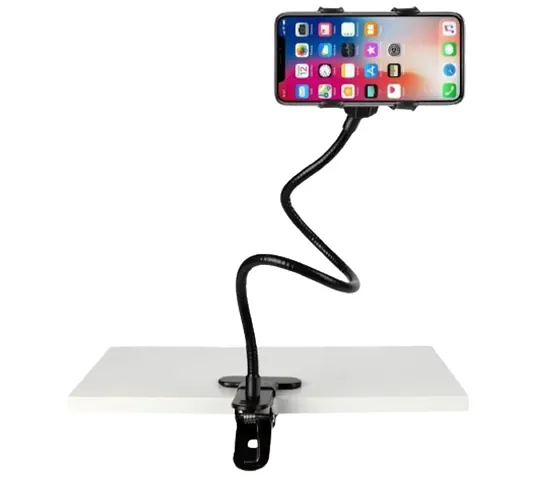Placehap Metal Lazy Stand Bracket Mobile Phone Stand | Flexible | Portable - Foldable | 360 Degree | Gooseneck Long Arm Clip Compatible with All Mobile Phones Size Upto 6.0"" Inch - (Black)