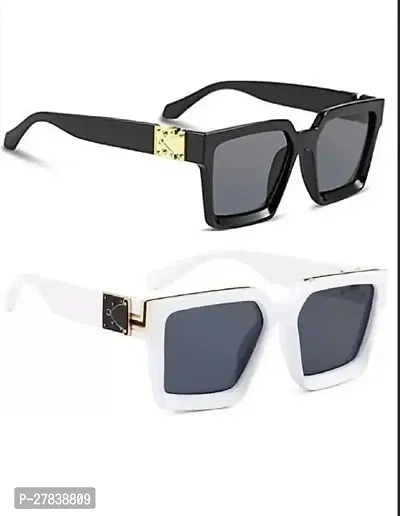 UV Protection Retro Square Sunglasses (Free Size) (For Men  Women, Black Combo