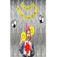 UBAACHI SMILEY FACE BALLOON BIRTHDAY DECORATION COMBO OF 28 FOR KIDS, COUPLES - 1PC HAPPY BIRTHDAY BANNER (13 LETTERS), 23PCS SMILEY FACE  SILVER BALLOONS, 2PC SILVER CURTAIN, 2PCS SILVER HEART FOIL-thumb3