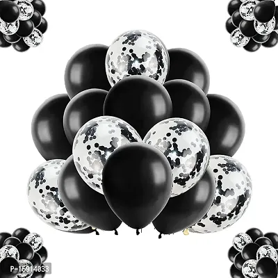 UBAACHI PREMIUM LATEX BLACK CONFETTI  BLACK METALLIC BALLOONS IN PACK OF 12 PCS FOR BIRTHDAY DECORATION, FESTIVALS, BABY SHOWER, INDOOR  OUTDOOR PARTY FOR BOYS, GIRL, KIDS, HUSBAND, AND WIFE