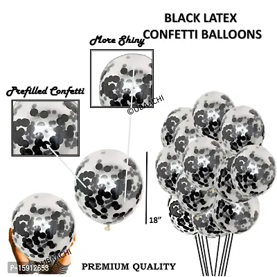 Ubaachi Premium latex Black confetti balloons in pack of 5 Pcs for birthday decoration, festivals, baby shower, indoor  outdoor party for boys, girl, kids, husband, and wife-thumb3