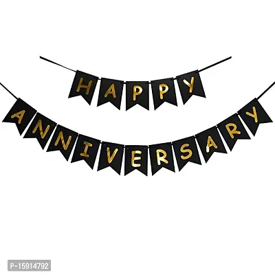 UBAACHI BLACK HAPPY ANNIVERSARY BANNER WITH GOLD METALLIC LETTERING FOR ANNIVERSARY DECORATION  PERECT FOR ALL THEME PARTIES FOR COUPLES, WIFE, HUSBAND, BHAIYA BHABHI