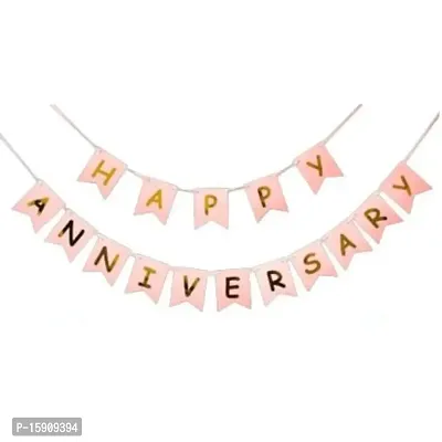 UBAACHI LIGHT PINK HAPPY ANNIVERSARY BANNER WITH GOLD METALLIC LETTERING FOR ANNIVERSARY DECORATION  PERECT FOR ALL THEME PARTIES FOR COUPLES, WIFE, HUSBAND, BHAIYA BHABHI