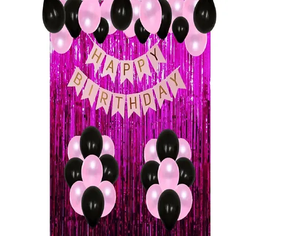PREMIUM PINK  BLACK BIRTHDAY COMBO OF 26PCS WITH PINK CURTAIN FOR BOYS, GIRLS, COUPLES