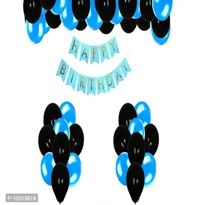 UBAACHI PREMIUM HBD BANNER COMBO OF 33PCS WITH BLUE  BLACK BALLOON FOR BIRTHDAY DECORATION (1PC BIRTHDAY BANNER  32 PCS BLUE  BLACK BALLOONS)
