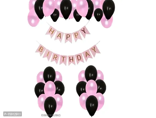 PREMIUM HBD BANNER COMBO OF 25PCS WITH PINK  BLACK BALLOON FOR PARTY DECORATION