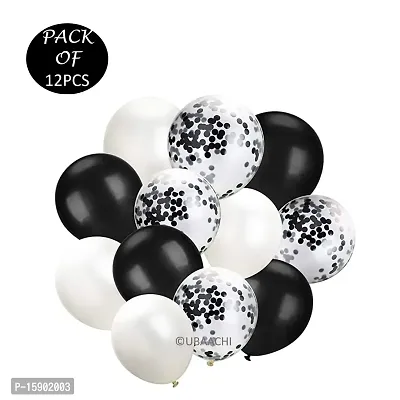 UBAACHI PREMIUM LATEX BLACK CONFETTI  BLACK  WHITE METALLIC BALLOONS IN PACK OF 12 PCS FOR BIRTHDAY DECORATION, FESTIVALS, BABY SHOWER, INDOOR  OUTDOOR PARTY FOR BOYS, GIRL, KIDS, HUSBAND, AND WIFE-thumb2
