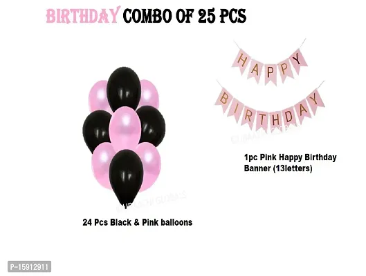 PREMIUM HBD BANNER COMBO OF 25PCS WITH PINK  BLACK BALLOON FOR PARTY DECORATION-thumb2
