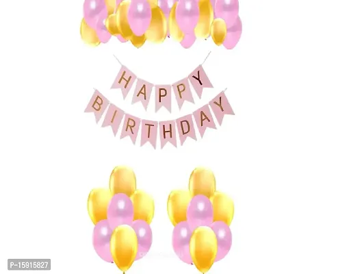 UBAACHI PREMIUM HBD BANNER COMBO OF 25PCS WITH PINK  GOLD BALLOON FOR BIRTHDAY DECORATION (1PC PINK BIRTHDAY BANNER, 24PCS PINK  GOLD BALLOONS)