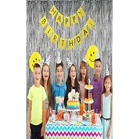 UBAACHI SMILEY FACE BALLOON BIRTHDAY DECORATION COMBO OF 28 FOR KIDS, COUPLES - 1PC HAPPY BIRTHDAY BANNER (13 LETTERS), 24PCS SMILEY FACE  BLACK BALLOONS, 1PC SILVER CURTAIN, 2PCS BLACK STAR FOIL-thumb4