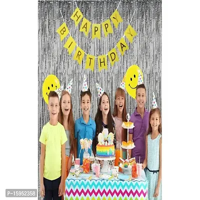 UBAACHI SMILEY FACE BALLOON BIRTHDAY DECORATION COMBO OF 28 FOR KIDS, COUPLES - 1PC HAPPY BIRTHDAY BANNER (13 LETTERS), 24PCS SMILEY FACE  BLACK BALLOONS, 1PC SILVER CURTAIN, 2PCS BLACK STAR FOIL-thumb5