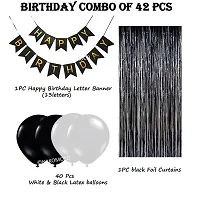 NAKOMOCO&reg; ALWAYS AWESOME BIRTHDAY COMBO OF 42PCS WITH HEART FOIL &ndash; FOR COUPLES, BHABHI, HUSBAND (BIRTHDAY BANNER  DARK BLACK FOIL CURTIAN BLACK  WHITE BALLOONS)-thumb1