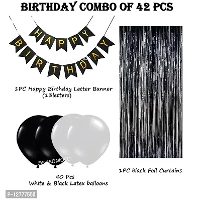 NAKOMOCO&reg; ALWAYS AWESOME BIRTHDAY COMBO OF 42PCS WITH HEART FOIL &ndash; FOR COUPLES, BHABHI, HUSBAND (BIRTHDAY BANNER  DARK BLACK FOIL CURTIAN BLACK  WHITE BALLOONS)-thumb2