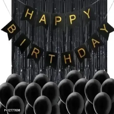 NAKOMOCO&reg; DARK BLACK BIRTHDAY COMBO OF 34PCS &ndash; FOR COUPLES, BHABHI, HUSBAND (BIRTHDAY BANNERBLACK FOIL CURTAIN BLACK LATEX BALLOONS)-thumb0