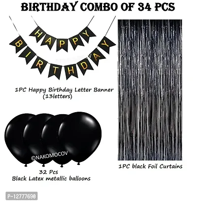 NAKOMOCO&reg; DARK BLACK BIRTHDAY COMBO OF 34PCS &ndash; FOR COUPLES, BHABHI, HUSBAND (BIRTHDAY BANNERBLACK FOIL CURTAIN BLACK LATEX BALLOONS)-thumb2