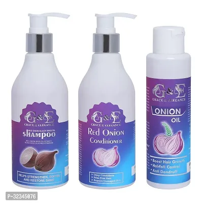 G  E Red Onion Hair Oil(120ml), Red Onion Shampoo(300ml)Red Onion Conditioner(300ml) Pack of 3