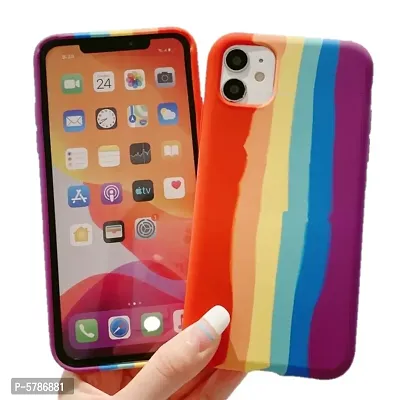 Movariete Rainbow Stripe Liquid Silicone Soft Back Cover Case for iPhone 11 Red