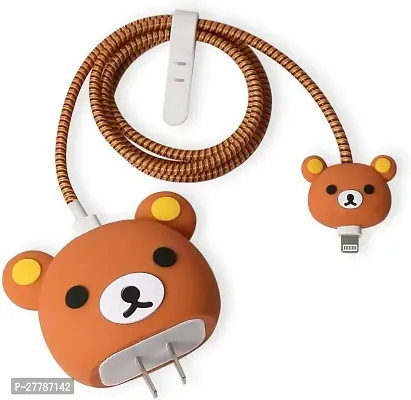 Movariete Silicone Protective Case for  20W  18W iPhone USB-C Power Adapter Charger and for USB Lightning Cable, 3D Cartoon Case for iPhone Charger 18W/20W (Brown Bear)