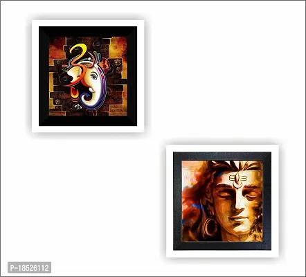 ARNEY DECORE Modern Painting Set of 2 Lord Shiva  Ganesha Eco Matte UV Digital Reprint Painting (10x10 Inche 26x26cm) With 6mm MDF Baised With Lamination/ Painting For Home Living Room, Office, Temple, Etc.-thumb2