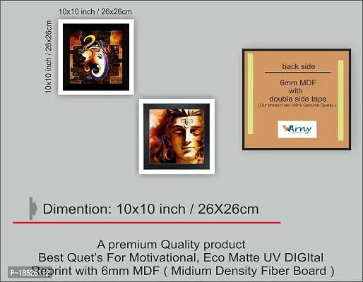 ARNEY DECORE Modern Painting Set of 2 Lord Shiva  Ganesha Eco Matte UV Digital Reprint Painting (10x10 Inche 26x26cm) With 6mm MDF Baised With Lamination/ Painting For Home Living Room, Office, Temple, Etc.-thumb3