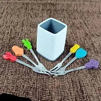 Mini Fruit Fork Cartoon Design Fruit Spoon Fork Set of 6 Cute Multi Fruit Fork with Stand Beautiful Design for Kitchen and Commercial. (Multi-Colour)-thumb2