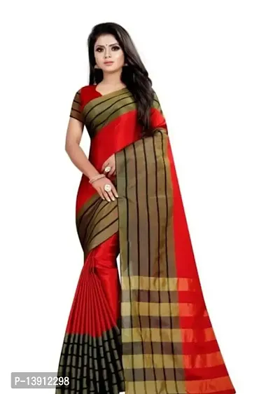 Groupon Designer Stripe Dot Design Work Pure Cotton Slab Saree For Women With Unstiched Blouse Piece Color:_ Red (E_Red)