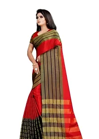 Groupon Designer Stripe Dot Design Work Pure Cotton Slab Saree For Women With Unstiched Blouse Piece Color:_ Red (E_Red)-thumb1