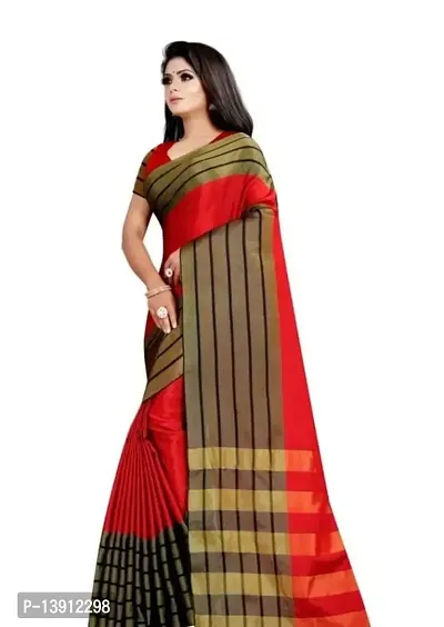 Groupon Designer Stripe Dot Design Work Pure Cotton Slab Saree For Women With Unstiched Blouse Piece Color:_ Red (E_Red)-thumb2