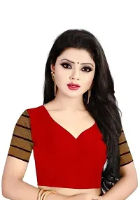 Groupon Designer Stripe Dot Design Work Pure Cotton Slab Saree For Women With Unstiched Blouse Piece Color:_ Red (E_Red)-thumb2