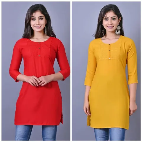 Women's Rayon Solid Short Kurti (Pack Of 2)