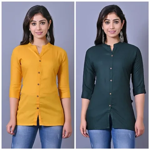 Top Selling Women's Rayon Solid Short Kurti (Pack Of 2)