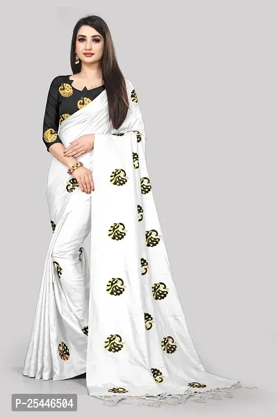 Elegant White Satin Saree with Blouse piece