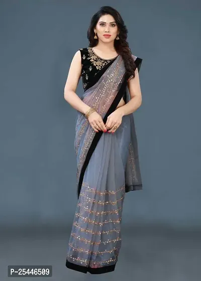 Elegant Grey Velvet Saree with Blouse piece