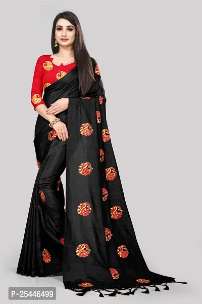 Elegant Black Satin Saree with Blouse piece