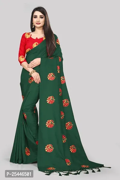 Elegant Green Satin Saree with Blouse piece