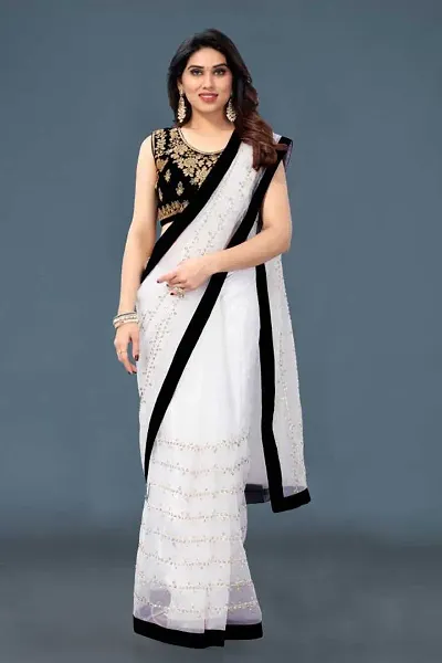 Net Sequin Embroidered Sarees with Embroidered Blouse piece