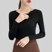 Sompal Traders Regular Full Sleeve Round Neck Ribbed Crop Top T-Shirt for Women (Black, XL)-thumb1